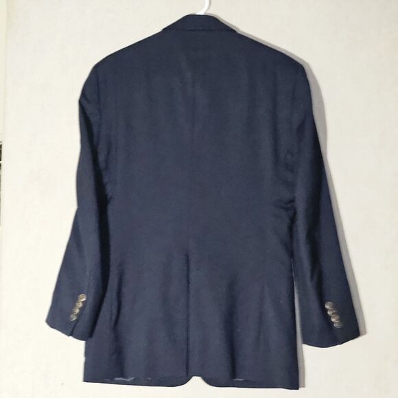 Joseph Feiss Gold Mens Blazer Jacket Size 38R Solid Blue Wool Classic Sport Coat - Picture 16 of 16